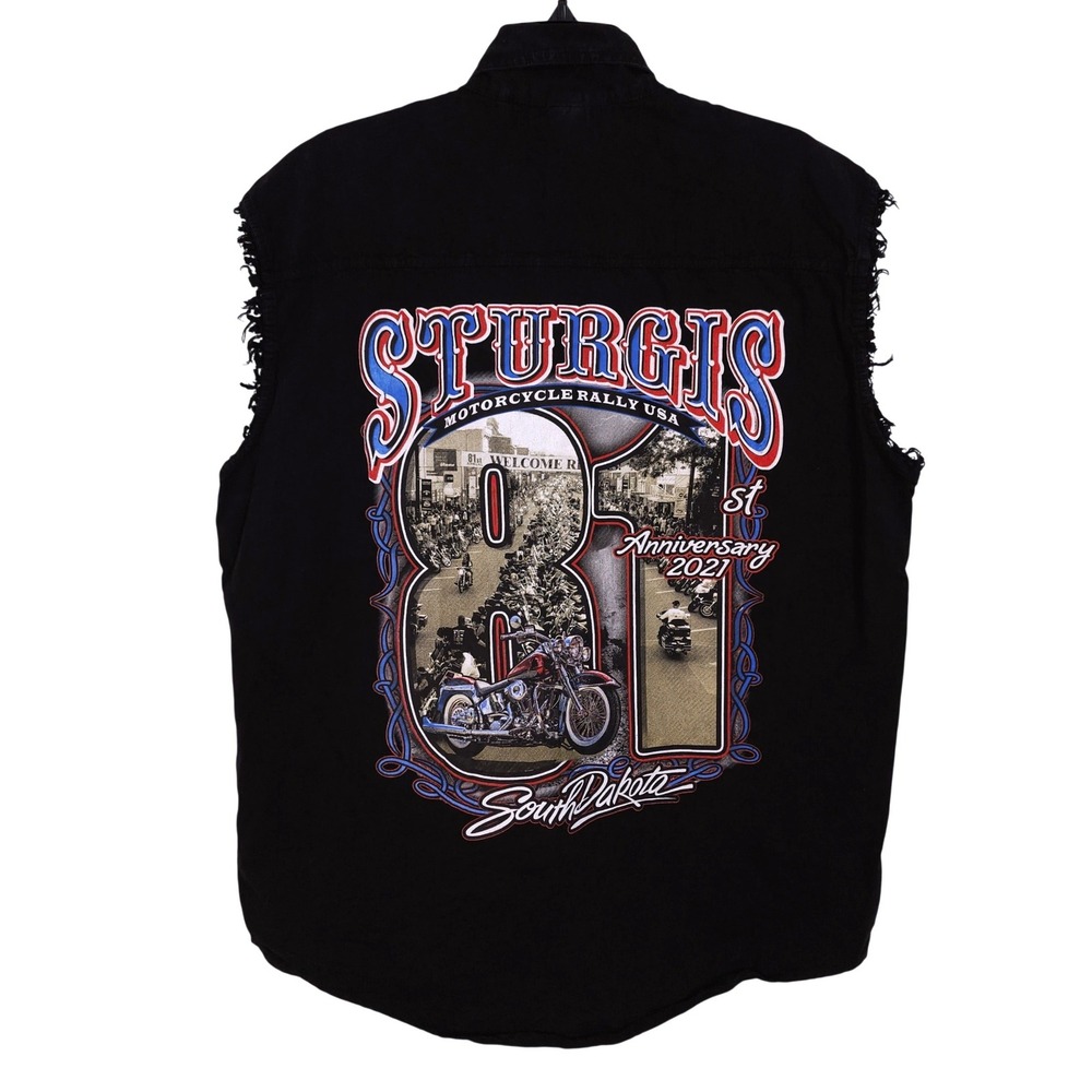 Sturgis 81st Motorcycle Rally 2021 Cut Off Shirt Mens XL Black Biker‎ Wear USA